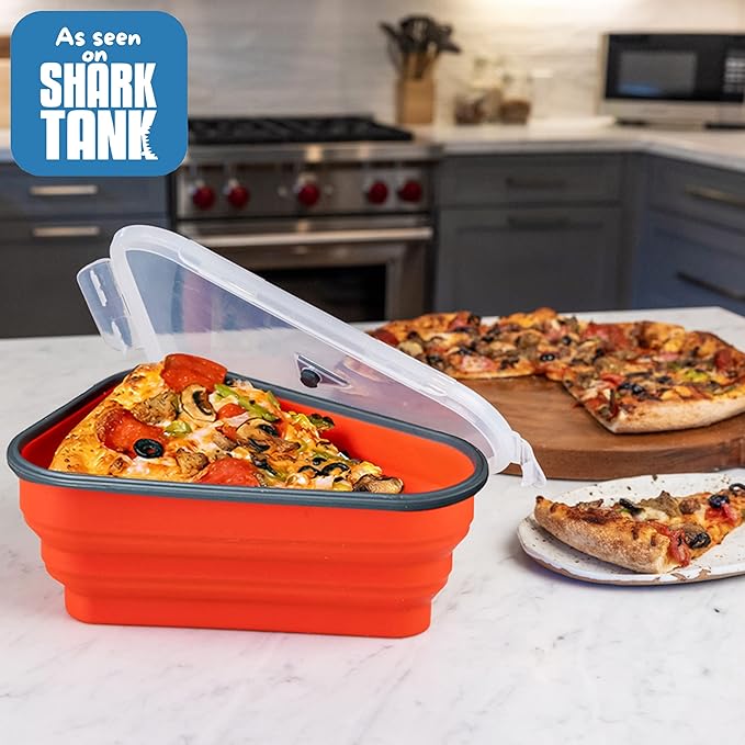 PIZZA PACK The Perfect Reusable Pizza Storage Container with 5 Microwavable Serving Trays - BPA-Free Adjustable Pizza Slice Container to Organize & Save Space, 2 Pack, Yellow, Red