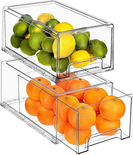 Sorbus Large Clear Storage Drawers (2 Pack) – Stackable Pull-Out Storage Bins with Handles, Slide Out Organizer Drawers for Pantry, Fridge, Kitchen – Stackable Acrylic Storage Bins