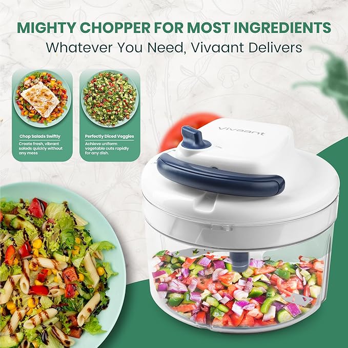 Manual Food Processor - 5 Cup (1.2L) Capacity Hand Pull String Garlic Chopper, Manual Food Chopper with Pull Functionality, Pull Chopper and Vegetable Cutter for Effortless Cooking