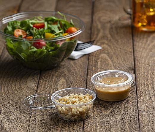 Clear Disposable Plastic Portion Cups With Lids (200 Sets - 3.25 Oz) - Disposable Condiment Cups, Sauce/Dip/Dressing Cups, Souffle Cups & Jello Shot Cups With Lids | Grea