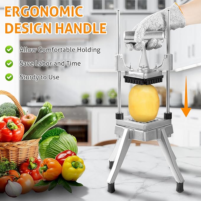 WICHEMI Commercial Vegetable Chopper Dicer w/3 Replacement Blades Onion Chopper Dicer Commercial Heavy Duty Vegetable Fruit Chopper Stainless Steel French Fry Cutter for Home Kitchen & Restaurant Use