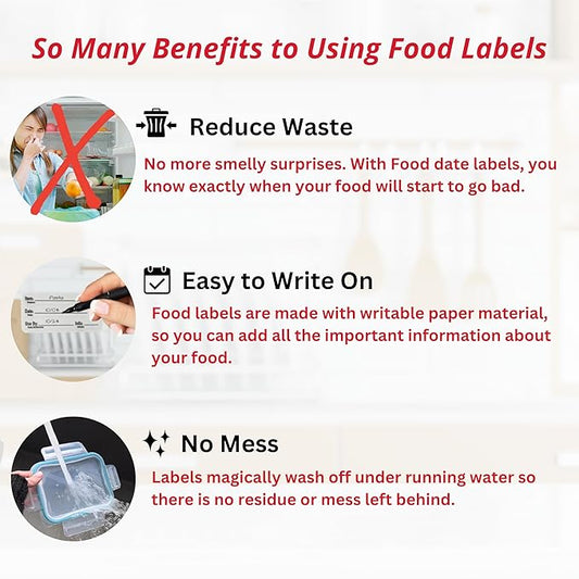 2x1 Dissolvable Food Labels, 1000 Label Stickers, Bottle Labels for Storage Bins, Sticker Labels for Food containers, (1000, Red)
