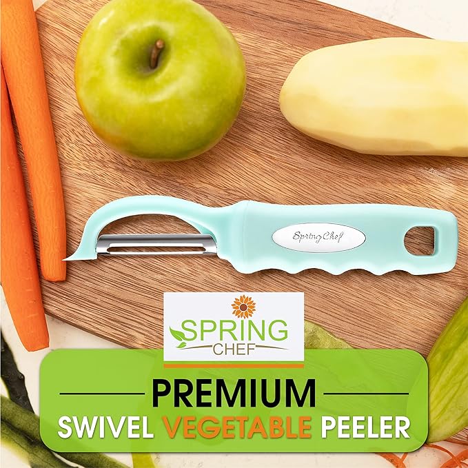 Spring Chef Premium Swivel Vegetable Peeler & Stainless Steel Magnetic Measuring Cups & Spoons, Set of 15 with Leveler - 2 Product Bundle - Mint