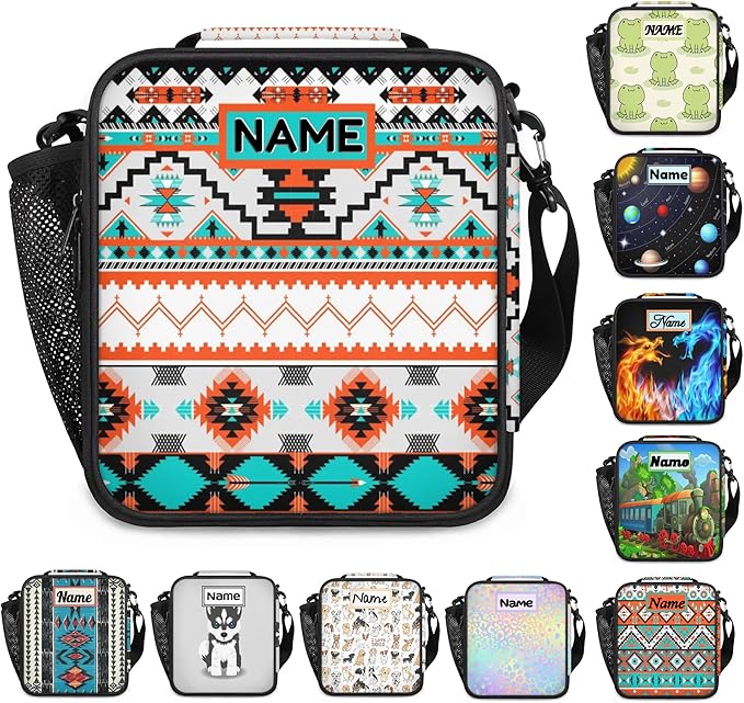Personalized Lunch Box with Name, Custom Lunch Box Aztec Customized Insulated Lunch Bag Tote, Cooler Freezable Meal Prep Bag with Shoulder Strap Waterproof Lunch Container for Office Picnic