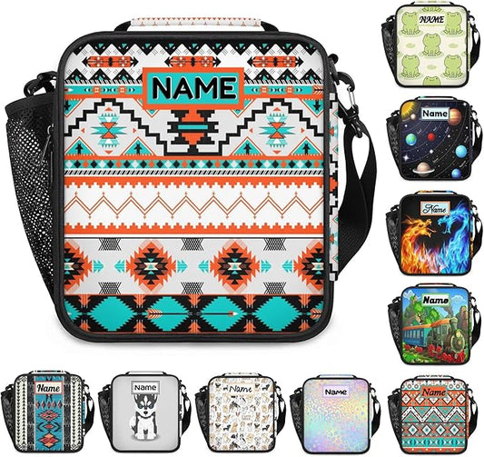 Personalized Lunch Box with Name, Custom Lunch Box Aztec Customized Insulated Lunch Bag Tote, Cooler Freezable Meal Prep Bag with Shoulder Strap Waterproof Lunch Container for Office Picnic