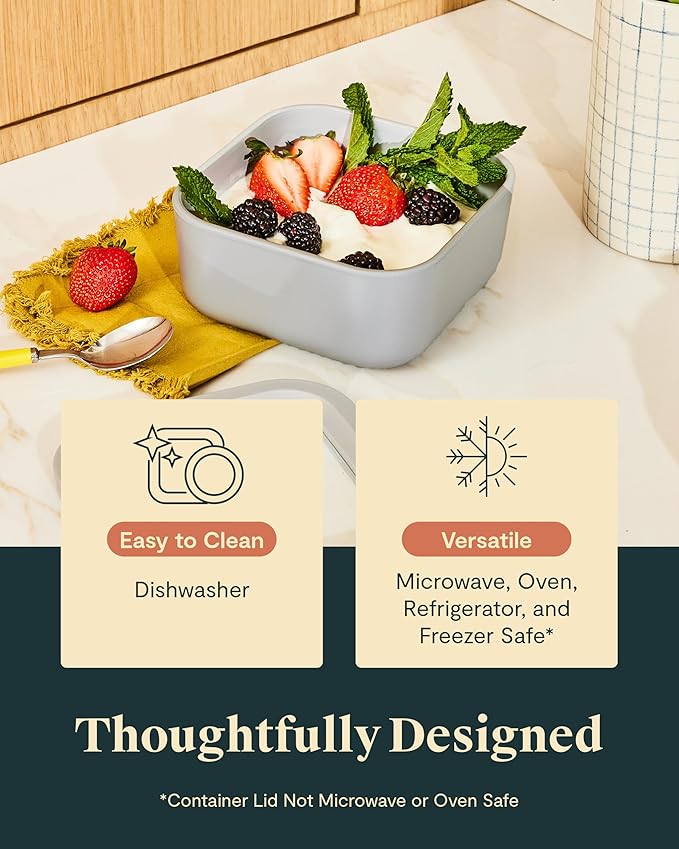 Caraway Glass Food Storage - 4.4 Cup Glass Container - Ceramic Coated - Easy to Store, Non Toxic, Non Stick Lunch Box Container with Glass Lids - Dishwasher, Oven, & Microwave Safe - Mist