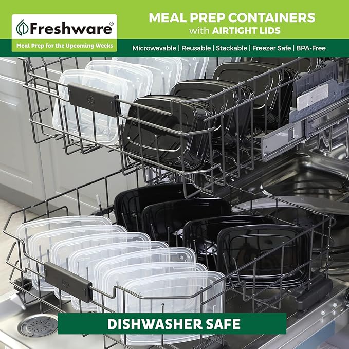 Freshware Meal Prep Containers [150 Pack] 1 Compartment with Lids, Food Storage Containers, Bento Box, BPA Free, Stackable, Microwave/Dishwasher/Freezer Safe (16 oz),Black