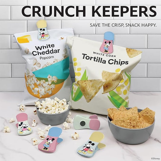 Disney Magnetic Chip Clips – Set of 6 Bag Clips for Food Storage - Mickey, Minnie, Lilo & Stitch, Winnie The Pooh – Durable Airtight Bag Chip Clips for Pantry & Fridge Use