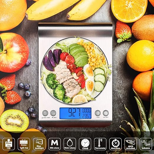 Uten Digital Kitchen Scale for Baking and Cooking, 11lb Ultra Slim Food Scale Grams and Ounces - with Hook Design, LCD Display, Timer