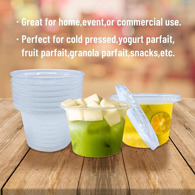 50 Pack 8 OZ Disposable Plastic Cups with Lids,Clear Portion Cups with Flat Lids,Disposable Clear Ice Cream Cup for Parfaits,Yogurt,Drink,Soups,Snacks,Salad,Fruit(With Holes)