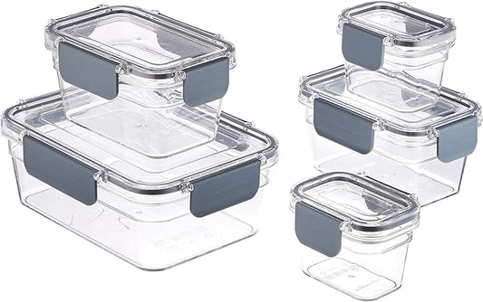 Amazon Basics Tritan Plastic Food Storage Containers - Tritan Plastic Locking, Air Tight, 10 Pieces, Clear