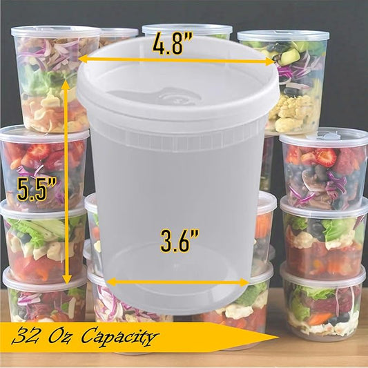 Mr Miracle Deli Containers with Lids - 24 Pack of 32 oz Clear Airtight Reusable Plastic Food and Multi-Purpose Containers - Microwave, Freezer, and Dishwasher Safe