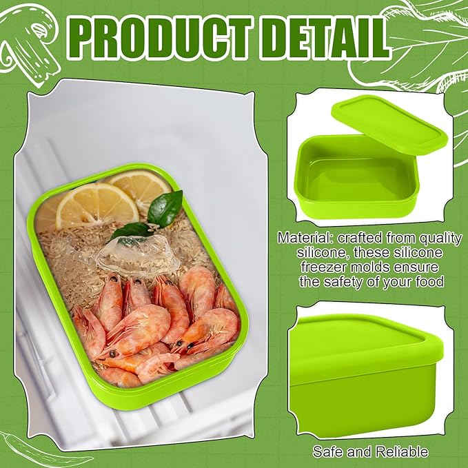 Nuogo 8 Pcs 2 Cup Silicone Freezer Trays with Lid Silicone Soup Freezer Molds Rectangle Soup Containers Reusable Food Preserving Tray Freezing Ice Trays for Soups Sauces Stews(Green)