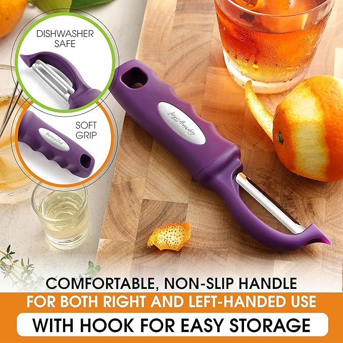 Spring Chef Premium Swivel Vegetable Peeler, Purple & Stainless Steel Magnetic Measuring Cups, Set of 7, Black - 2 Product Bundle