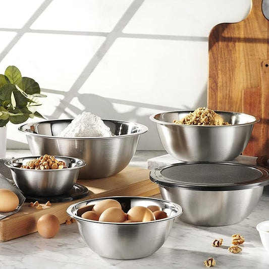 WHYSKO Stainless Steel Mixing Bowl Set, 10 Piece Stainless Steel Mixing Bowls with Lids Set for Food Prep Storage and Serving, Dishwasher Safe Microwave Safe for Kitchen Baking Cooking, Silver