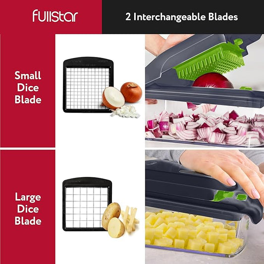 Fullstar Vegetable Chopper and Spiralizer - Food Chopper with Container, Fruit Slicer, Kitchen Gadgets & Accessories, Home Essentials (2 in 1, Gray/Green)