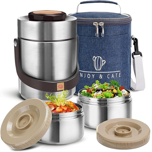 51 oz Adults Stainless Steel Vacuum Insulated Wide Mouth Soup Food Thermo Hot Food Jar with Keep Thermal Portable 2 Tier Stackable Bento Hot Food Containers Lunch Boxes (51 oz Silver)
