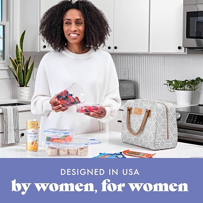 Fit & Fresh Lunch Bag For Women, Insulated Womens Lunch Bag For Work, Leakproof & Stain-Resistant Large Lunch Box For Women With Containers, Zipper Closure Bloomington Bag, Gray Seaport