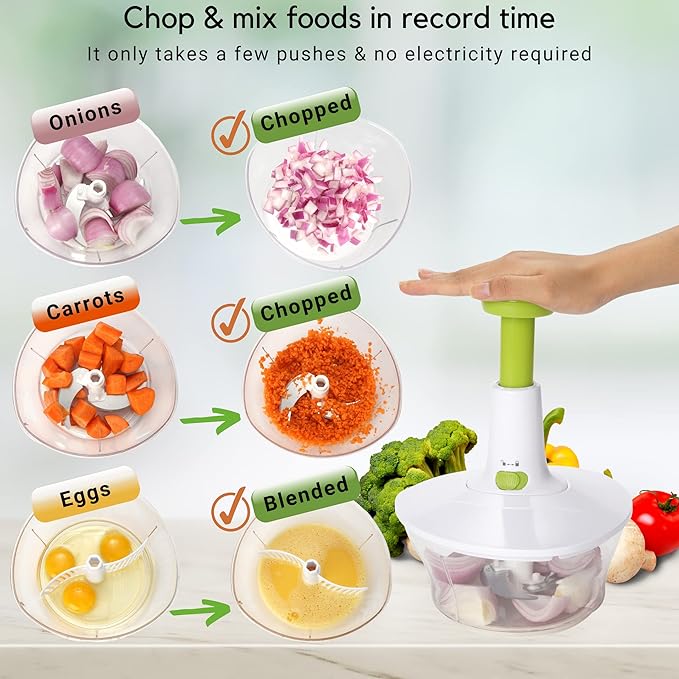 Brieftons Express Manual Food Chopper: 6.8-Cup, Hand Chopper Vegetable Cutter to Chop Veggies, Fruits, Herbs, Garlic Onion Chopper for Salsa, Salad, Pesto, Hummus, Guacamole, Coleslaw, Indian Cooking