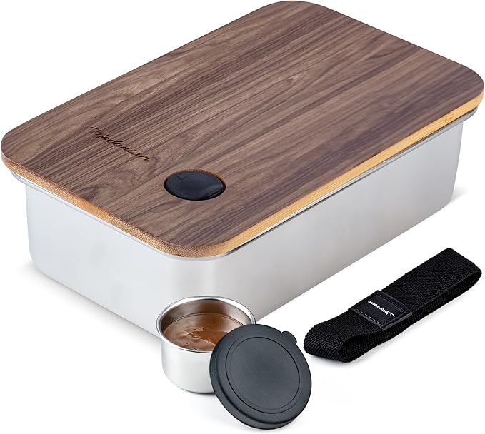 Leak Resistant Stainless Steel Bento Box For Adults|Stainless Steel Lunch Box for Adults |44Oz| BentoBox/Lunchbox| Lunch Container | Microwave Safe (Bottom container) |Bamboo Lid- SIlver