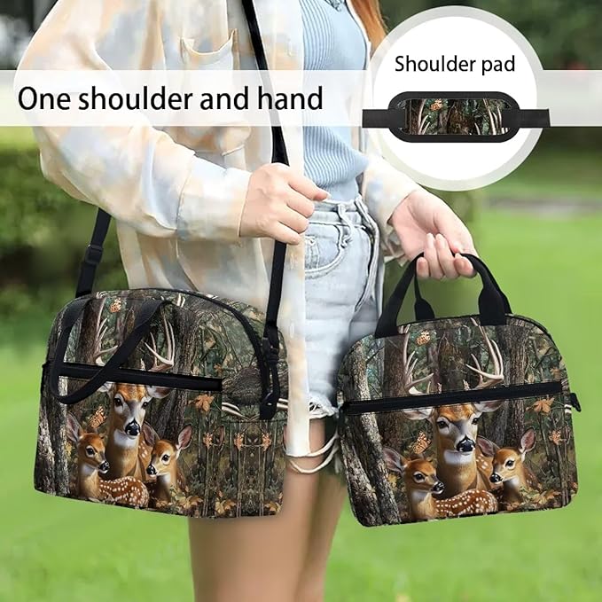 Showudesigns Forest Deer Lunch Bags for Boys 8-12 12-14 Insulated Lunch Box Kids Travel Bag Picnic Container Thermal Meal Tote Kit with Thick Handle Crossbody Bag Lunchbox Bento
