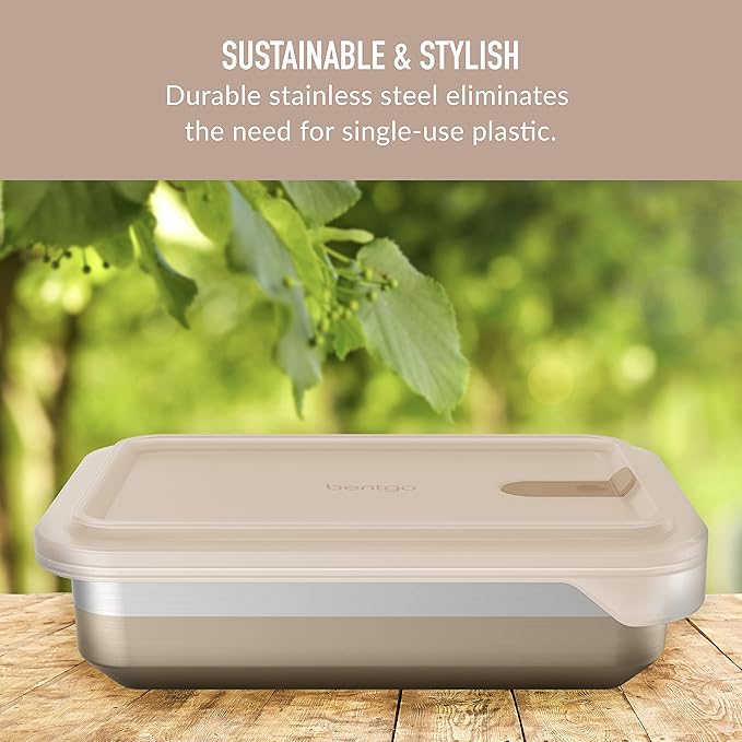 Bentgo MicroSteel Heat & Eat Container - Microwave-Safe, Sustainable & Reusable Stainless Steel Food Storage Container with Airtight Lid for Eco-Friendly Meal Prepping (Dinner Size - 5.5 Cups)