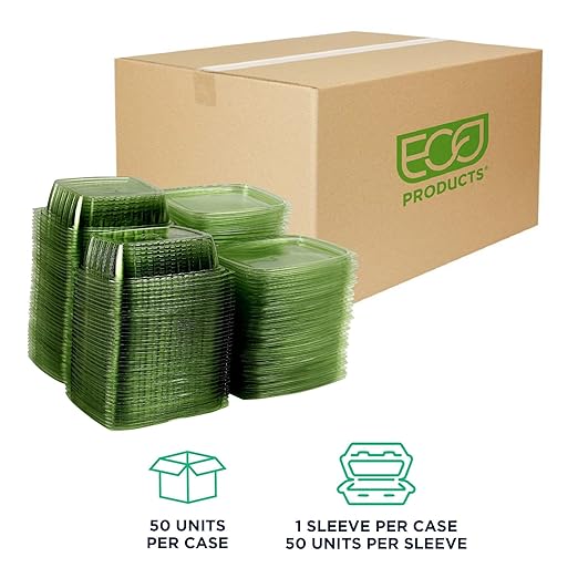 ECO PRODUCTS Compostable 24oz Rectangular Deli Containers With Lids, Pack of 50, Veridian Clear Green Meal Prep, Made from PLA, A Renewable Material Made from Plants, One Lid Fits All