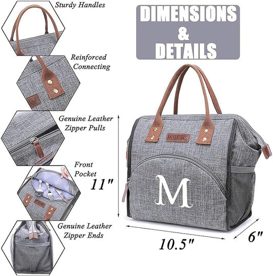 Personalized Women's Lunch Box, Insulated, Wide Open Design, Gray, 10.5"L x 6.8"W x 11.11"H