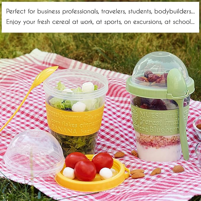 Crystalia Yogurt Parfait Cups with Lids, BPA FREE Reusable Yogurt Containers with Lids and Spoons, Take and Go Yogurt Cup with Topping Cereal or Oatmeal Container, Colorful Set of 4 (Large 20 oz)