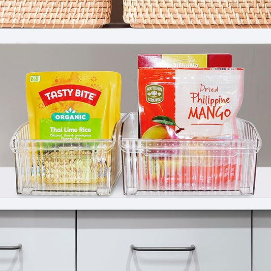 Oggi Easy Glide Fluted Storage Bin with Wheels - Clear, Ideal for Kitchen Organization, Pantry Storage, Fridge Organizing, Cabinet Storage - 14x6