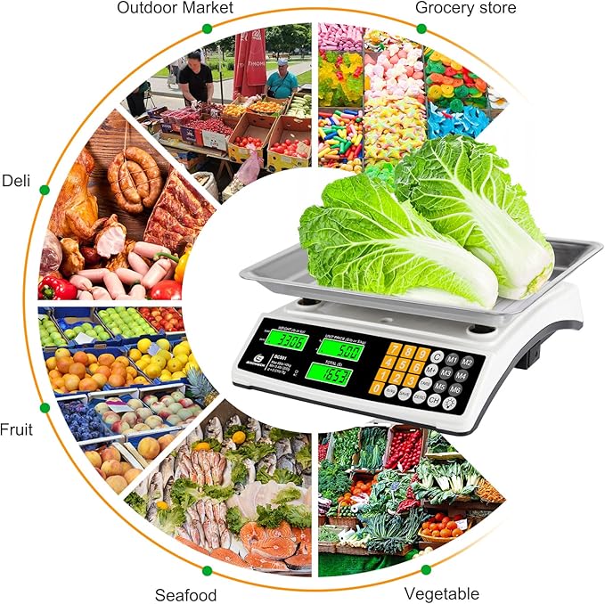 Price Computing Scale 88lb/40kg Commercial Food Scale for Produce Meat with Stainless Steel Large Platform, LCD Display, and Green Bright Backlight for Farmers Markets, Deli, （Not for Trade）