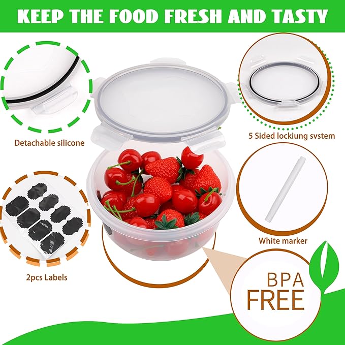 12-Piece Set of Clear Plastic Food Storage Containers with Gasket Seal Box Lids, 12 Containers and 12 Lids, Leak Proof Stackable, For Kitchen Fridge, Meal Prep Lunch Containers