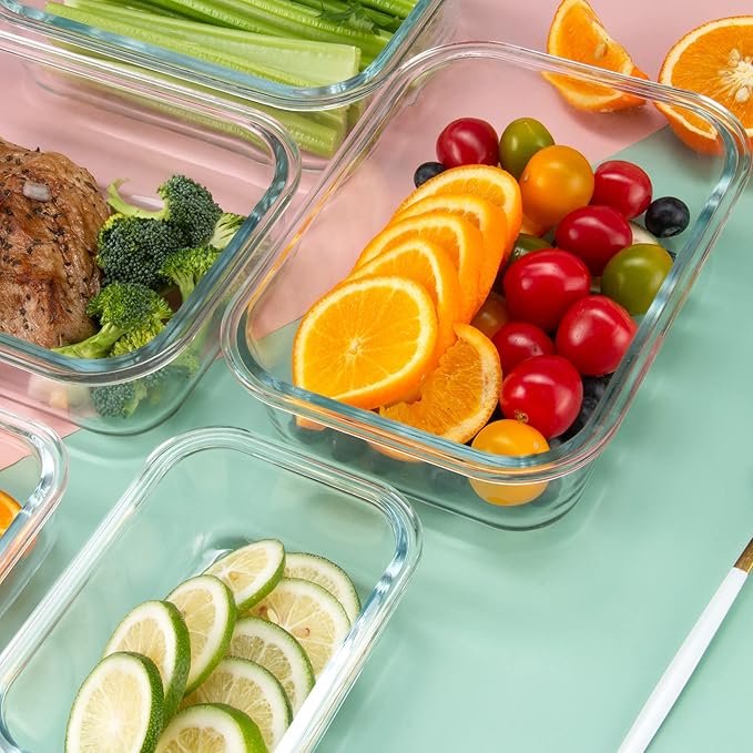 12 Pack Glass Meal Prep Containers with Airtight Lids, Leak-Proof Food Storage Containers, Dishwasher/Microwave/Oven/Freezer Safe Glass Containers for Lunch, Leftovers, to Go (Blue)
