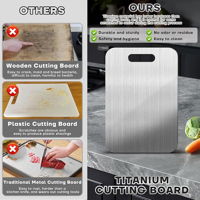 Katuchef Titanium Cutting Boards for Kitchen-katu chef 100% Pure Ti Apex Titanium Cutting Boards Double Sided Non Toxic Titanware Cutting Board,Durable Dishwasher Safe Chopping Board(2PC-S+L)