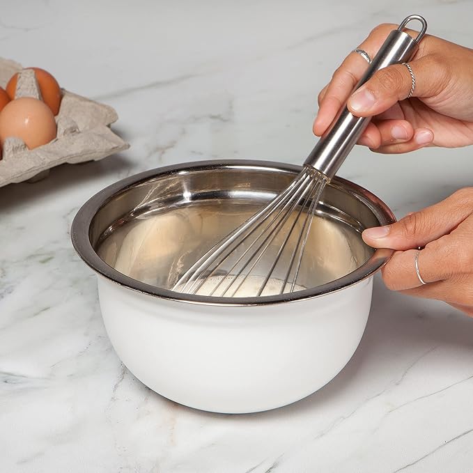 Now Designs Matte Coated Steel Mixing Bowls, White, 5 qt, 3 qt, 1.5qt, Set of 3