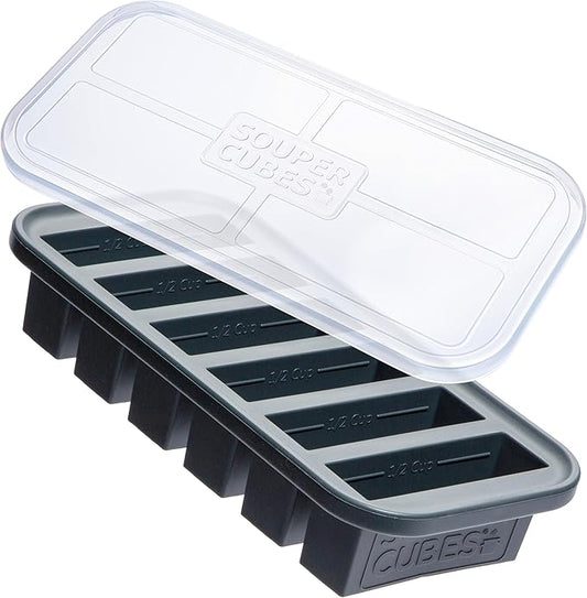 Souper Cubes 1/2 Cup Silicone Freezer Mold, Perfect for Storing Soups, Sauces, Juices, Desserts, Smoothie Prep and More, Freezer Portion Mold for Meal Prepping - Charcoal - 1-Pack