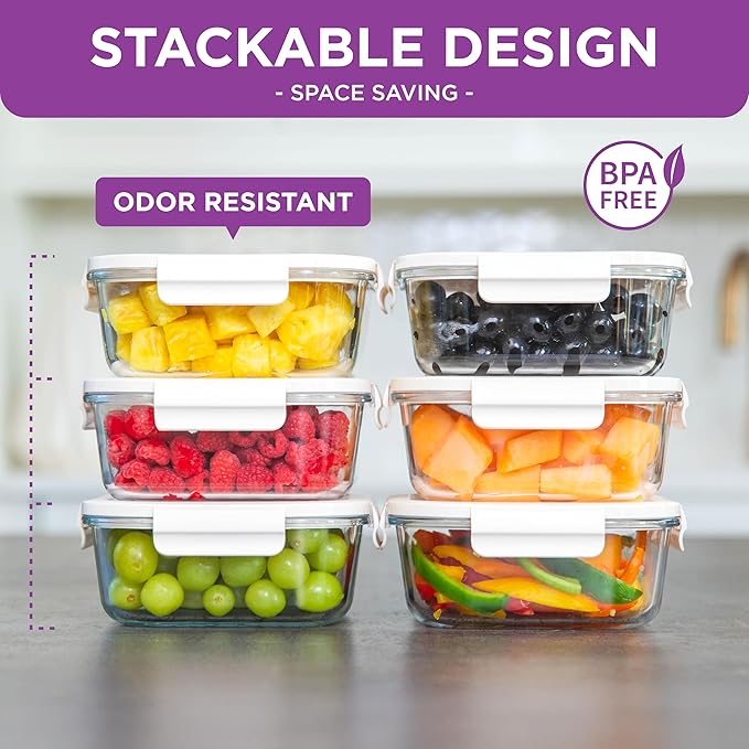 HOLDN’ STORAGE Vacuum Food Storage Containers, Set of 6 Glass Containers plus a Manual Vacuum Pump – Keep Food Fresh Longer, BPA-Free Glass, Leak-Proof, Ideal for Meal Prep, Marinating.
