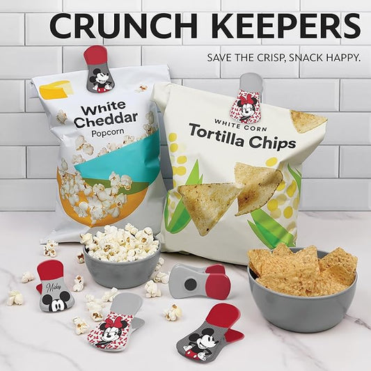 Disney Magnetic Chip Clips – Set of 6 Bag Clips for Food Storage - Mickey, Minnie, Lilo & Stitch, Winnie The Pooh – Durable Airtight Bag Chip Clips for Pantry & Fridge Use