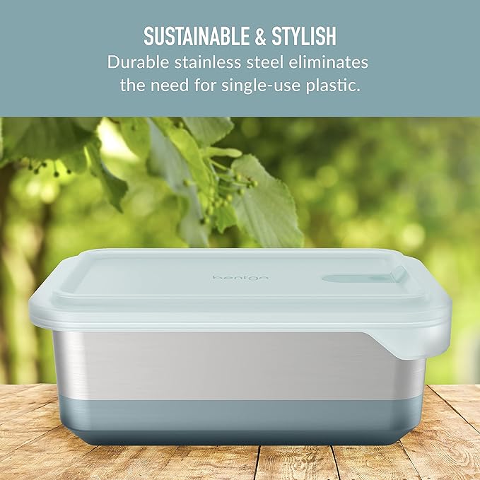 Bentgo® MicroSteel® Heat & Eat Container - Microwave-Safe, Sustainable & Reusable Stainless Steel Food Storage Container with Airtight Lid for Eco-Friendly Meal Prepping (Family Size - 8.5 Cups)