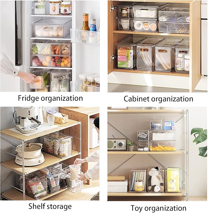 Eanpet 4Pack Pull Out Drawer Organizer for Fridge Organizers and Storage Clear Stackable Drawers Produce Storage Containers for Refrigerator Divided Food Storage Bins for Kitchen Pantry Cabinet Closet