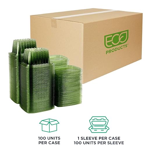 ECO PRODUCTS Compostable 16oz Rectangular Deli Containers With Lids, Pack of 100, Veridian Clear Green Meal Prep, Made from PLA, A Renewable Material Made from Plants, One Lid Fits All