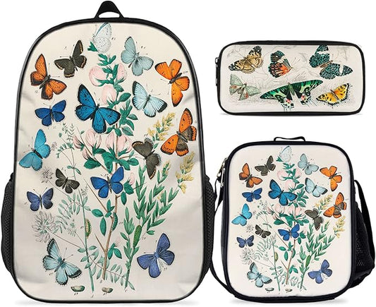 Butterfly Backpack, Butterfly Backpack For Girls Bundle 3 Pieces for Teens, Boys and Girls Butterfly Bookbag, Insulated Lunch Bag and Pencil Case Perfect for School and Everyday Use.