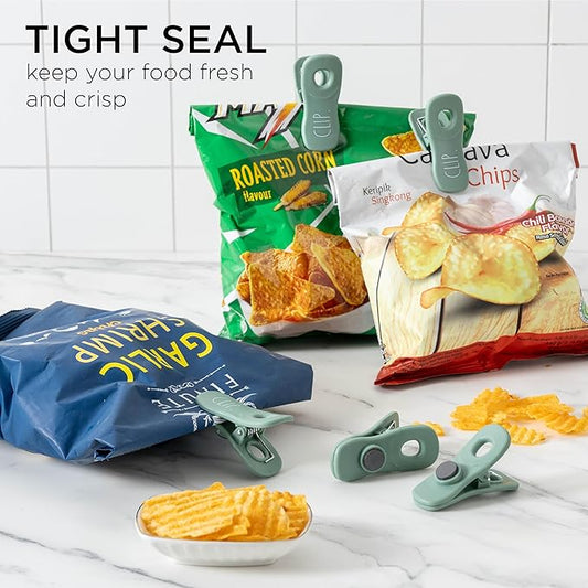 Rae Dunn Bag Clips with Magnet - Chip Clips, Food Storage with Air Tight Seal Grip for Bread, Snack and Food Bags, Pack of 10, Sage