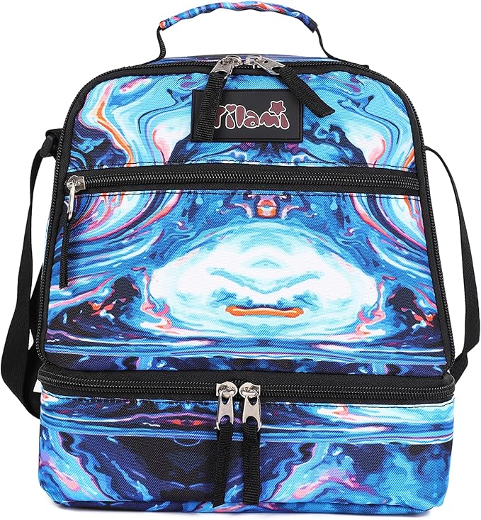 Tilami Lunch Bags Insulated Adjustable Strap Zipper, Water-Resistant Cooler Bags, Bento Bags for Kids Toddlers, Painting Blue