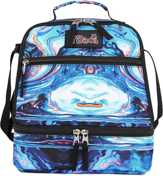 Tilami Lunch Bags Insulated Adjustable Strap Zipper, Water-Resistant Cooler Bags, Bento Bags for Kids Toddlers, Painting Blue