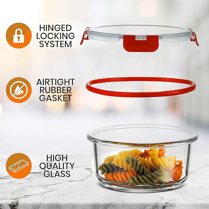 NutriChef 24pcs Glass Food Storage Containers, (12 Stackable Heavy Duty Meal Prep Containers w/ 12 Airtight Lids), Microwave, Freezer, & Dishwasher Safe for Food, Snacks, Fruit & More, (Red)