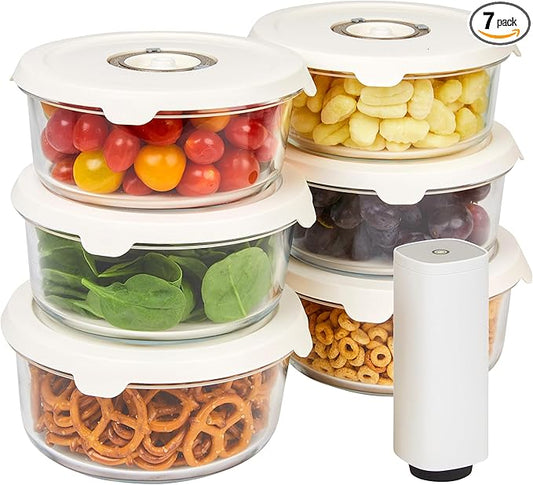 HOLDN’ STORAGE Vacuum Food Storage Containers, Set of 6 Glass Containers plus an Electronic Vacuum Pump – Keep Food Fresh Longer, BPA-Free Glass, Leak-Proof, Ideal for Meal Prep, Marinating.