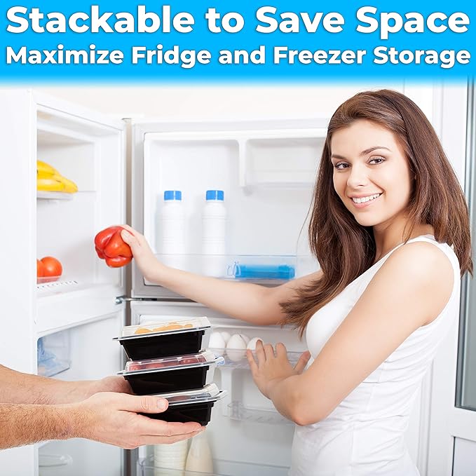 Pro Grade BPA-Free Plastic Containers with Lids 50ct. 12oz Leakproof Microwavable Portion Container for To-Go Orders, Food Prep and Storage. Reusable Bento Box for Restaurant Cafe and Catering.