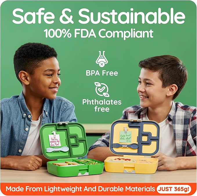 Digital bento lunch box for kids offers ideal portion sizes. Leakproof, lightweight and dishwasher-safe, this durable bento box for kids & toddler is also BPA-free, available in Sunny Yellow