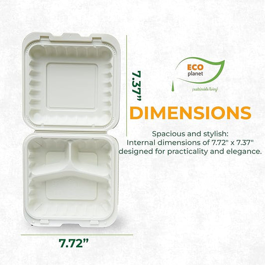 Compostable Food Containers with Lids | Durable, Biodegradable, and Eco-Friendly (50, Square P3)